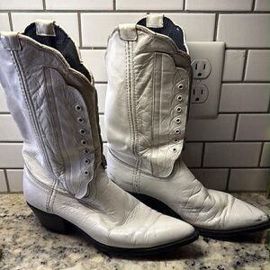 Vintage White Leather Cowboy Western Boots 7.5